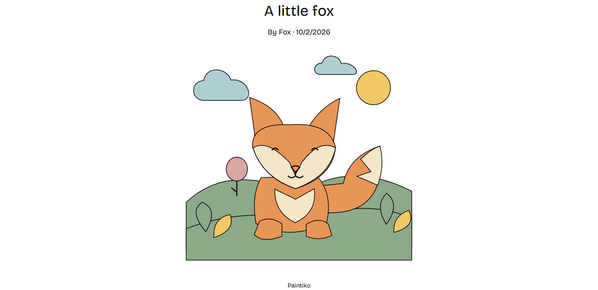 Actual finished-art print output: a colored fox with the animal artist and date