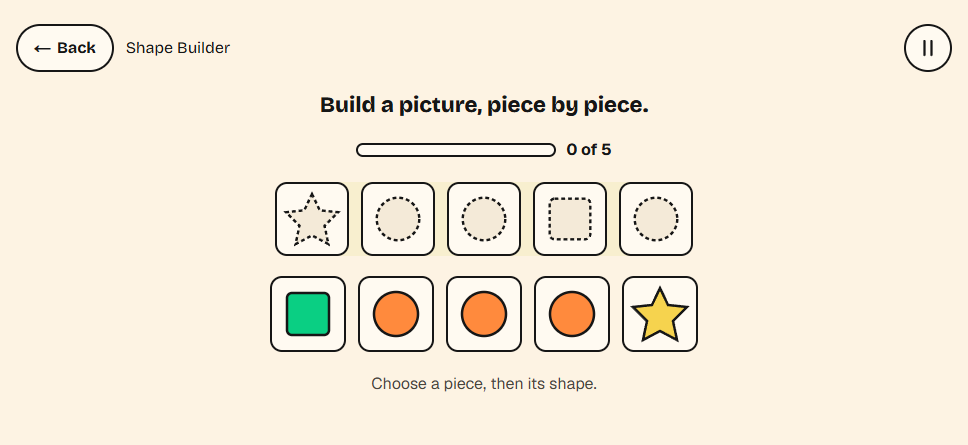 Shape Builder in Paintiko showing geometric pieces and their matching silhouette slots