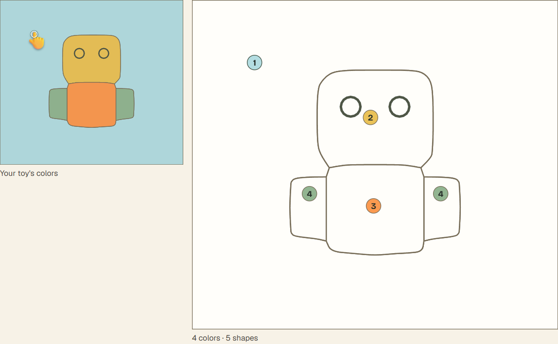 Actual toy maker preview showing traced robot colors and numbered outlines